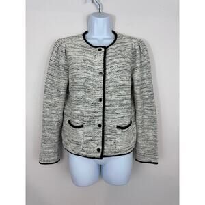 Ann Taylor Black White Knit Tweed Jacket Size M